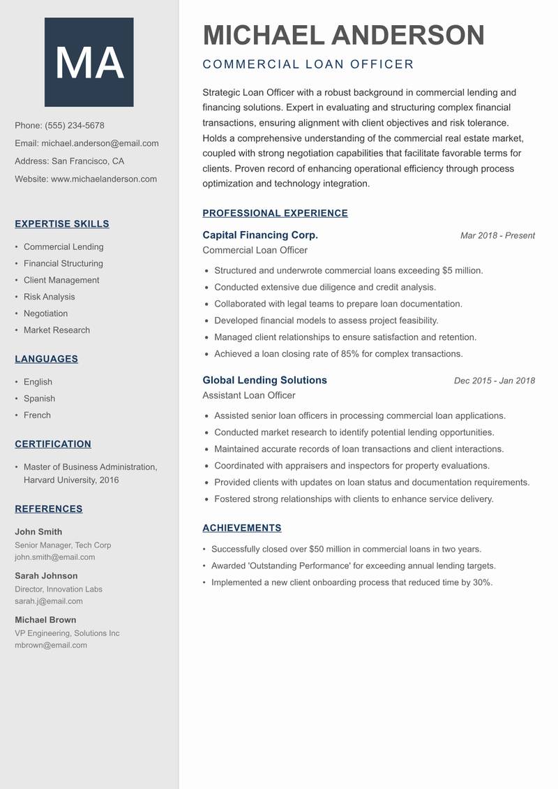 Loan Officer resume template — Creative Minimal