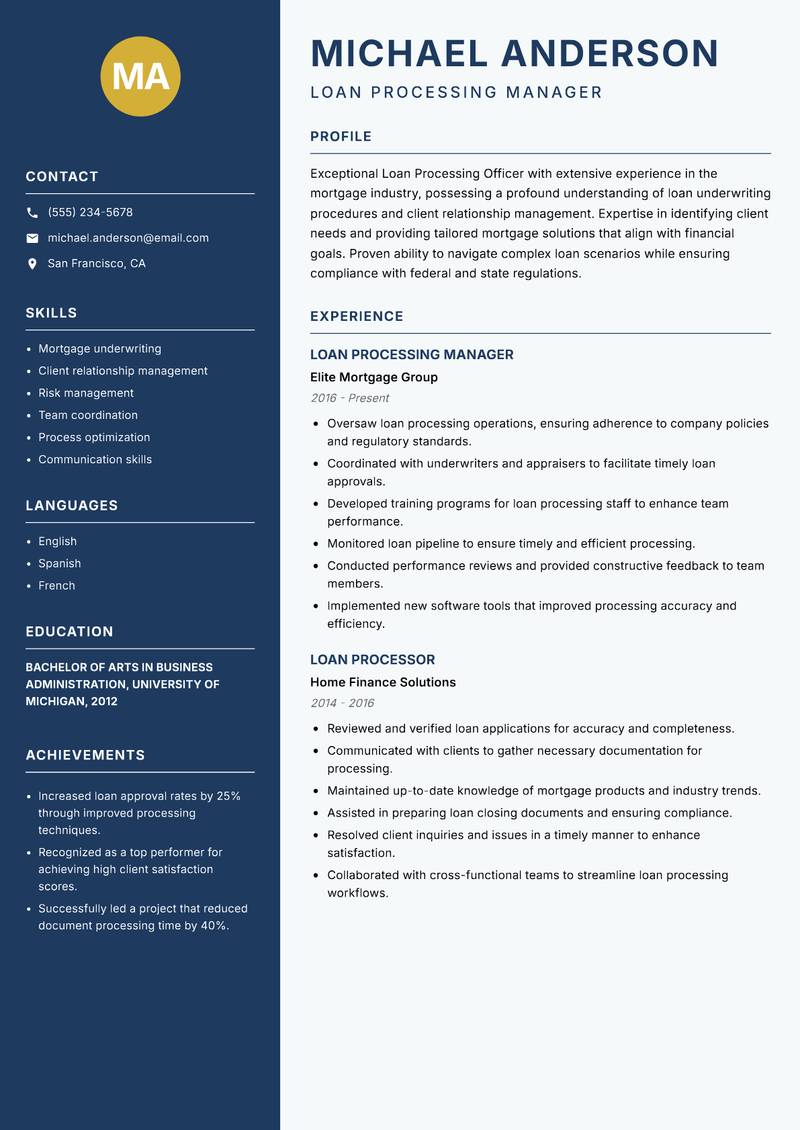 Loan Processing Officer resume template — Classic Clean
