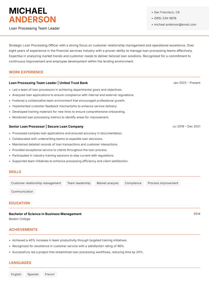 Loan Processing Officer resume template — Modern Professional
