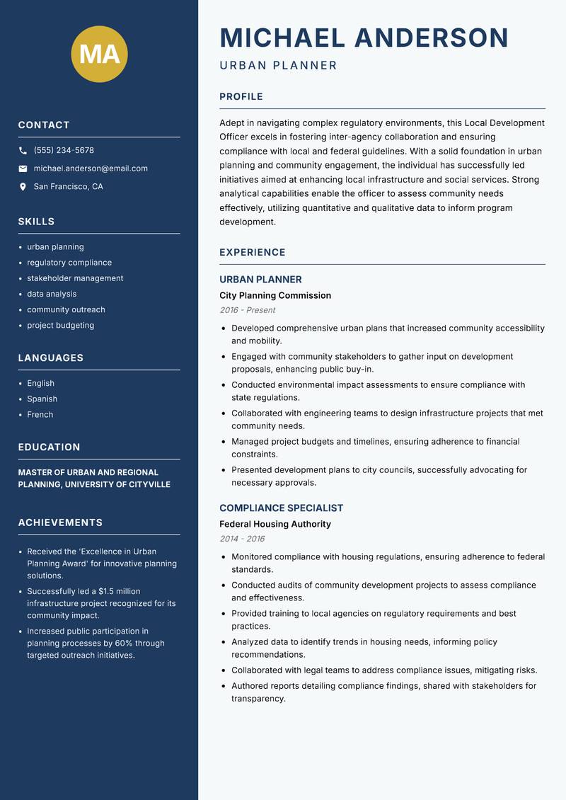 Local Development Officer resume template — Classic Clean