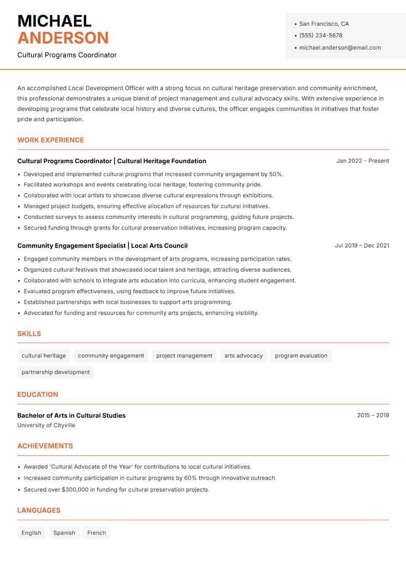 Local Development Officer resume template — Modern Professional