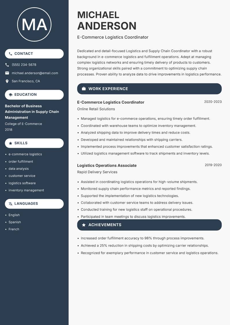 Logistics and Supply Chain Coordinator resume template — Compact