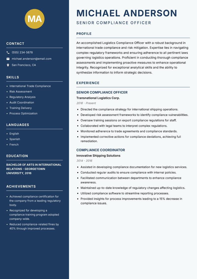 Logistics Compliance Officer resume template — Classic Clean