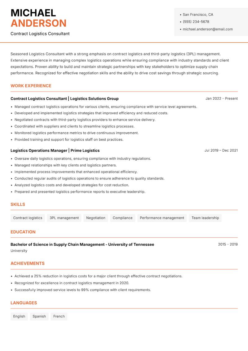 Logistics Consultant resume template — Modern Professional