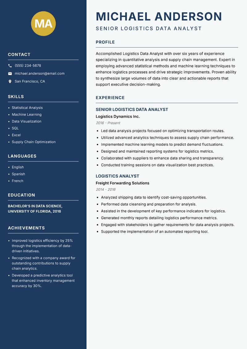 Logistics Data Analyst resume template — Classic Clean