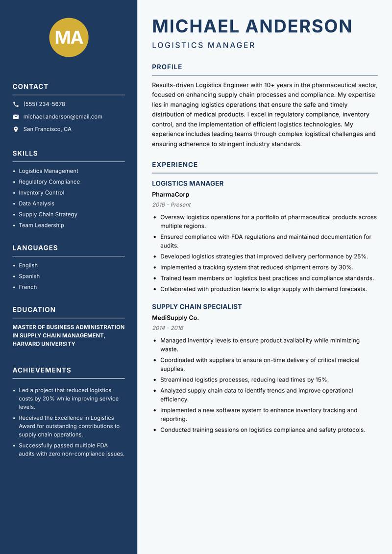 Logistics Engineer resume template — Classic Clean