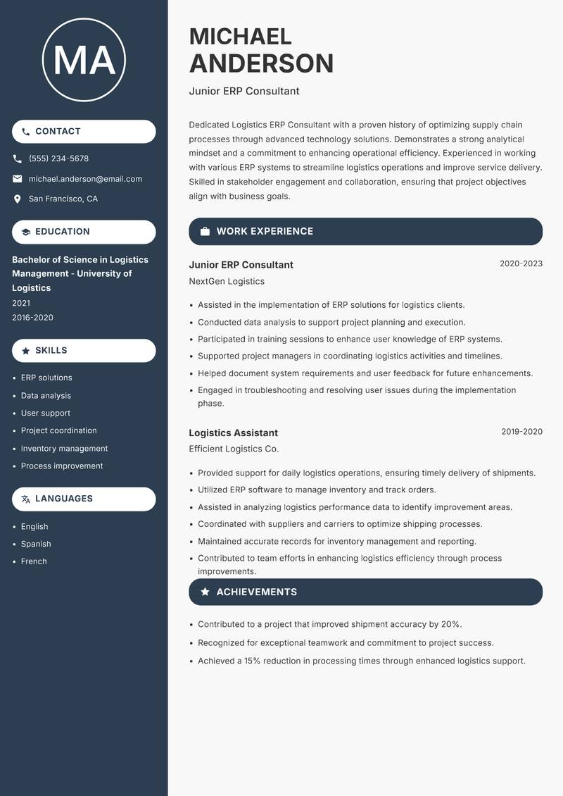 Logistics ERP Consultant resume template — Compact