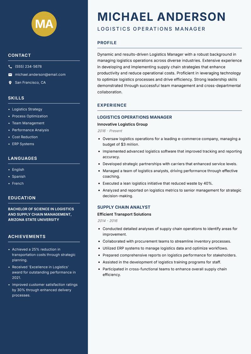 Logistics Manager resume template — Classic Clean