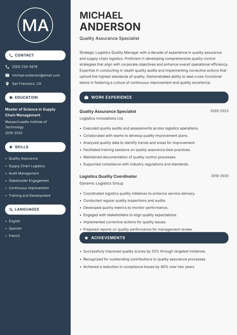 Logistics Quality Manager resume template — Compact