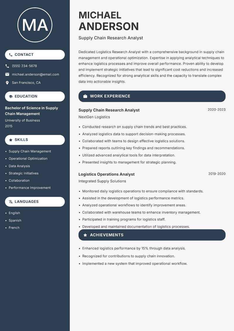 Logistics Research Analyst resume template — Compact