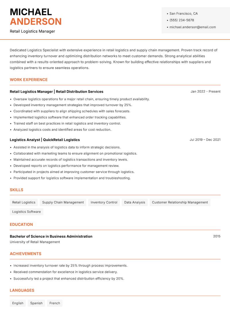 Logistics Specialist resume template — Modern Professional