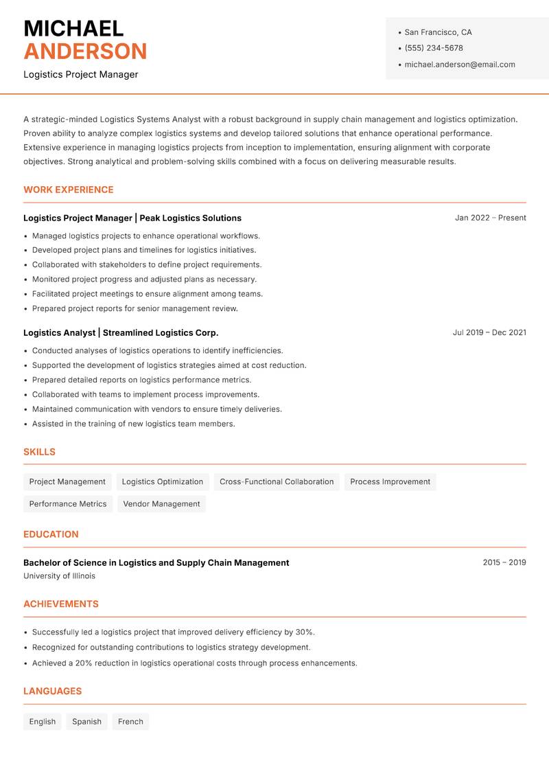 Logistics Systems Analyst resume template — Modern Professional