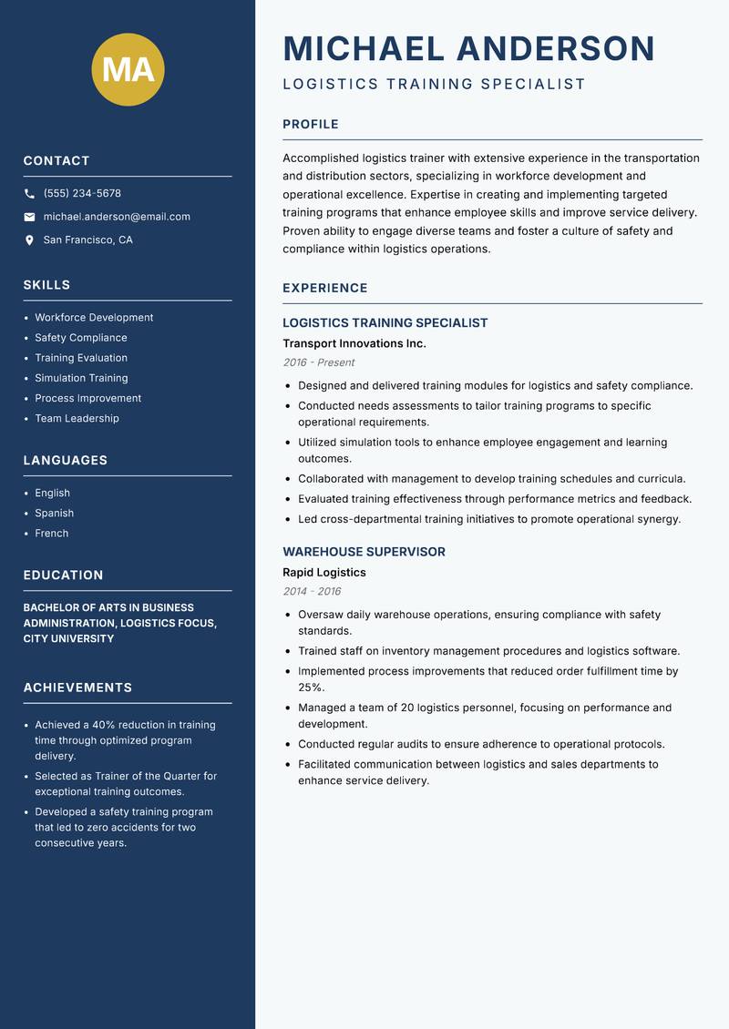 Logistics Trainer resume template — Classic Clean