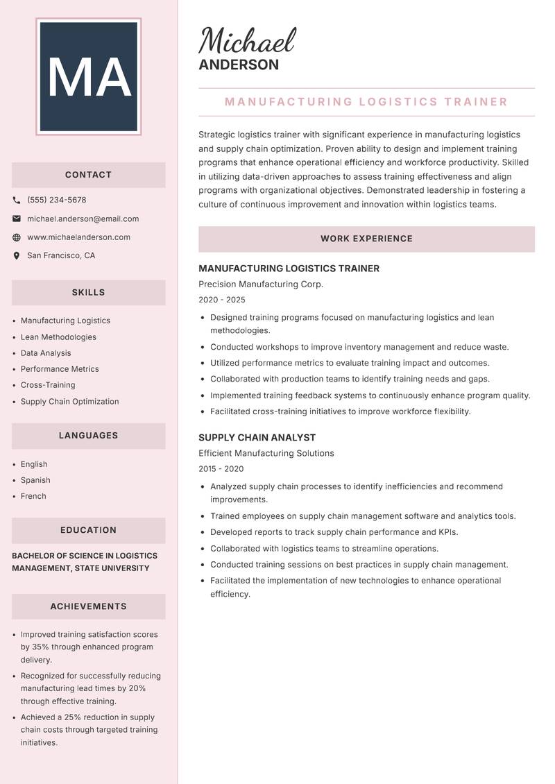 Logistics Trainer resume template — Executive