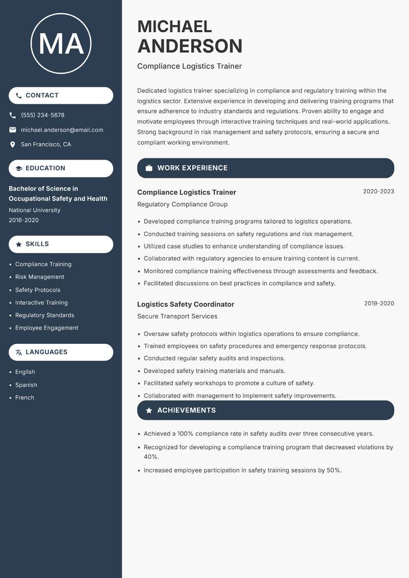 Logistics Trainer resume template — Compact