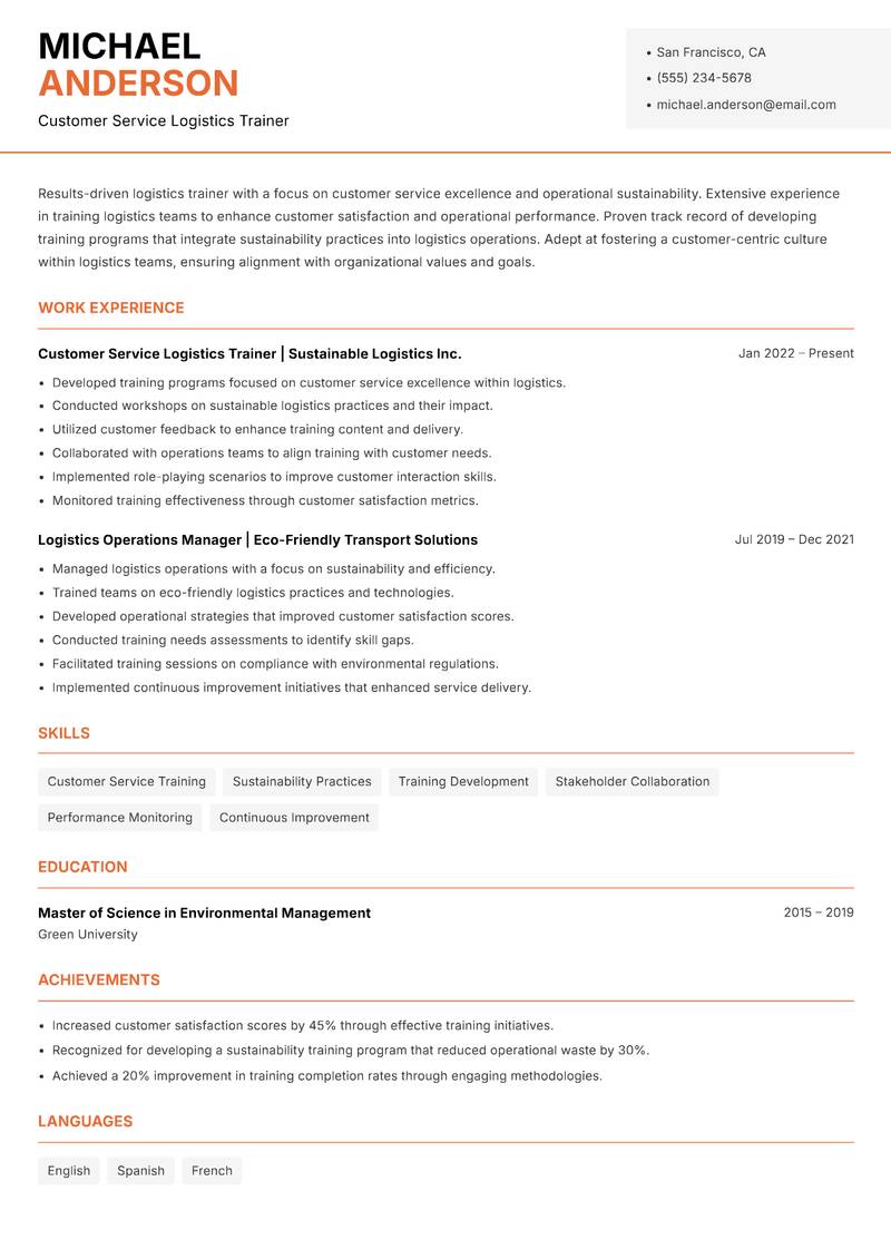 Logistics Trainer resume template — Modern Professional