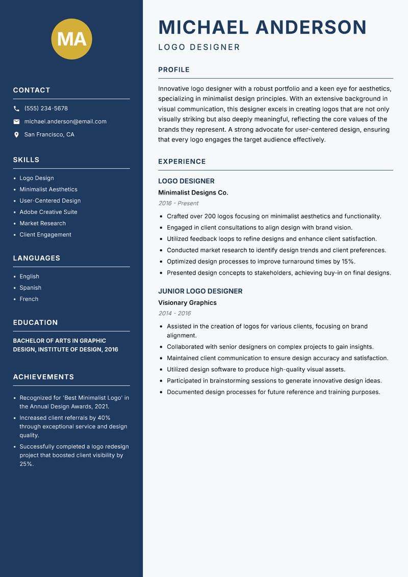 Logo Designer resume template — Classic Clean