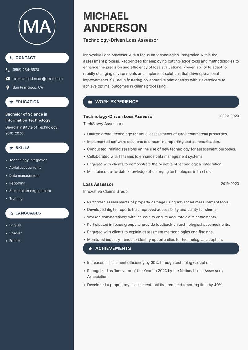 Loss Assessor resume template — Compact