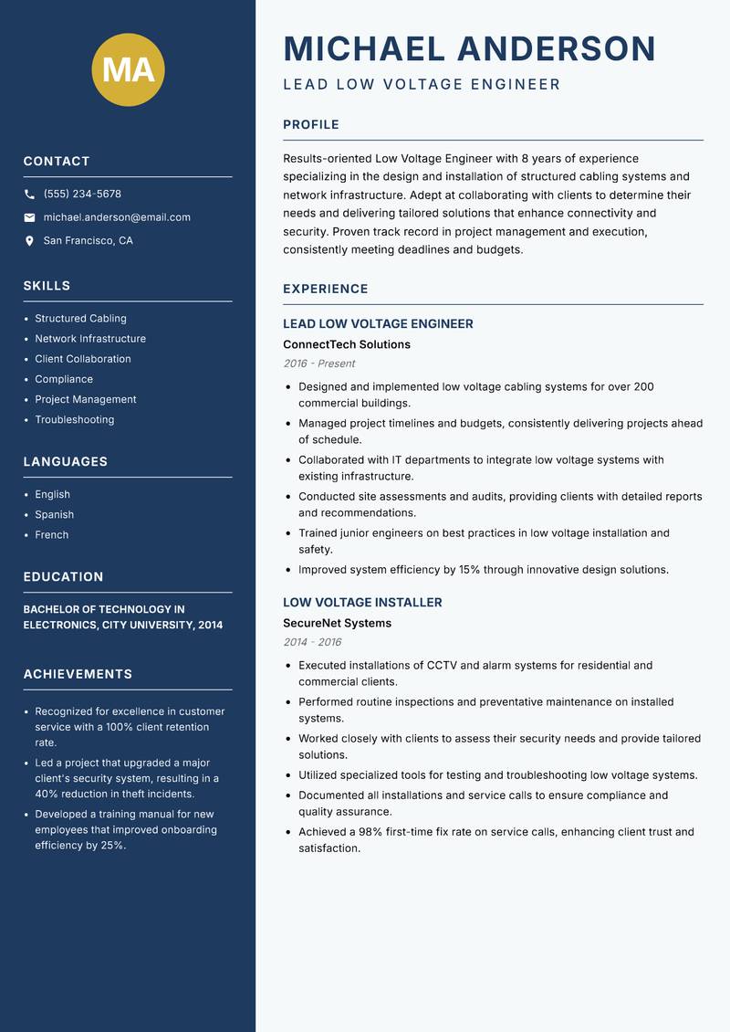Low Voltage Engineer resume template — Classic Clean