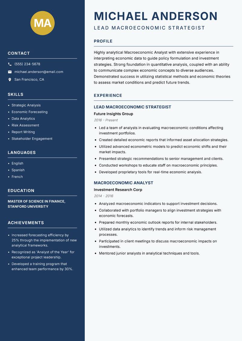 Macroeconomic Analyst resume template — Classic Clean