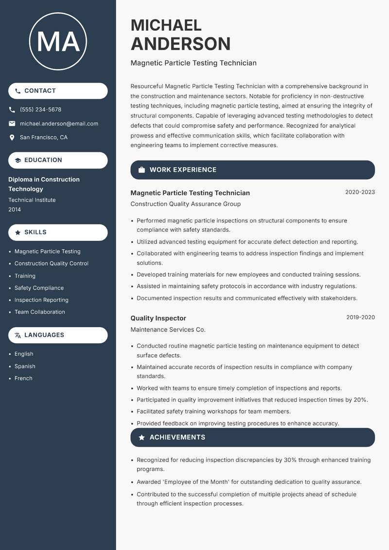Magnetic Particle Testing Technician resume template — Compact
