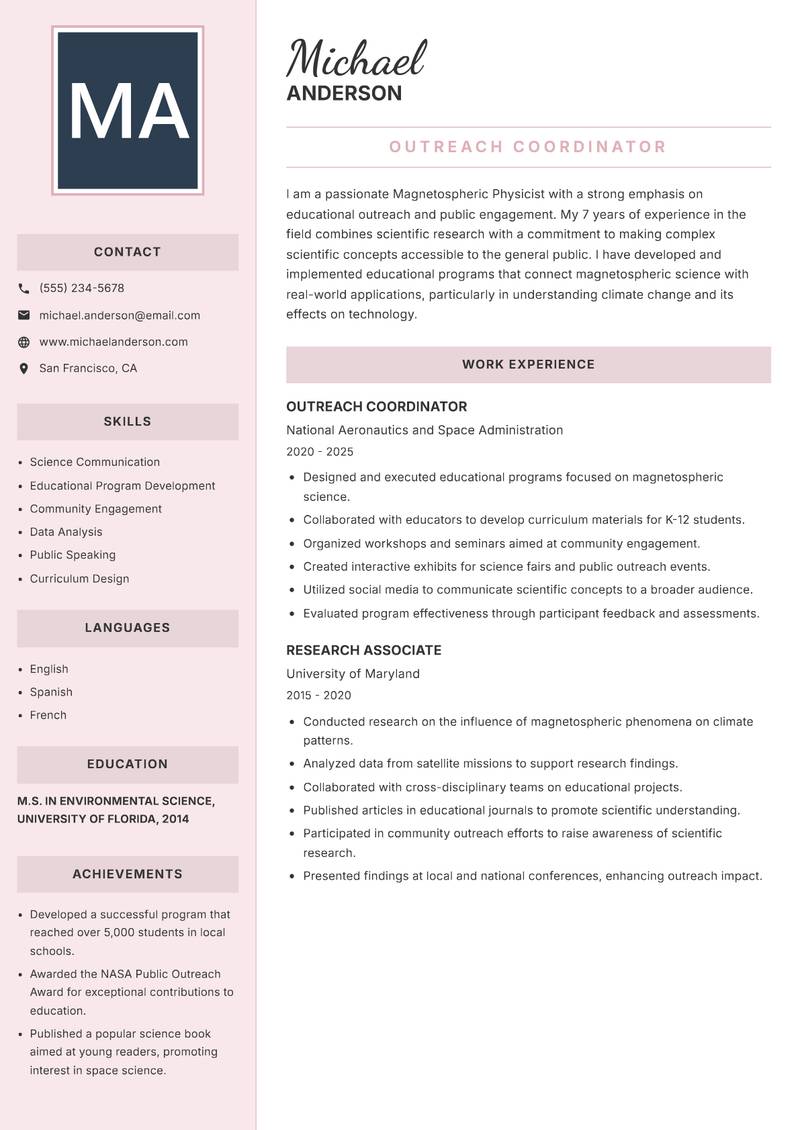 Magnetospheric Physicist resume template — Executive