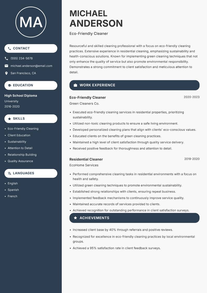 Maid resume template — Compact