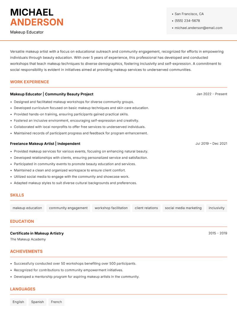 Makeup Artist resume template — Modern Professional