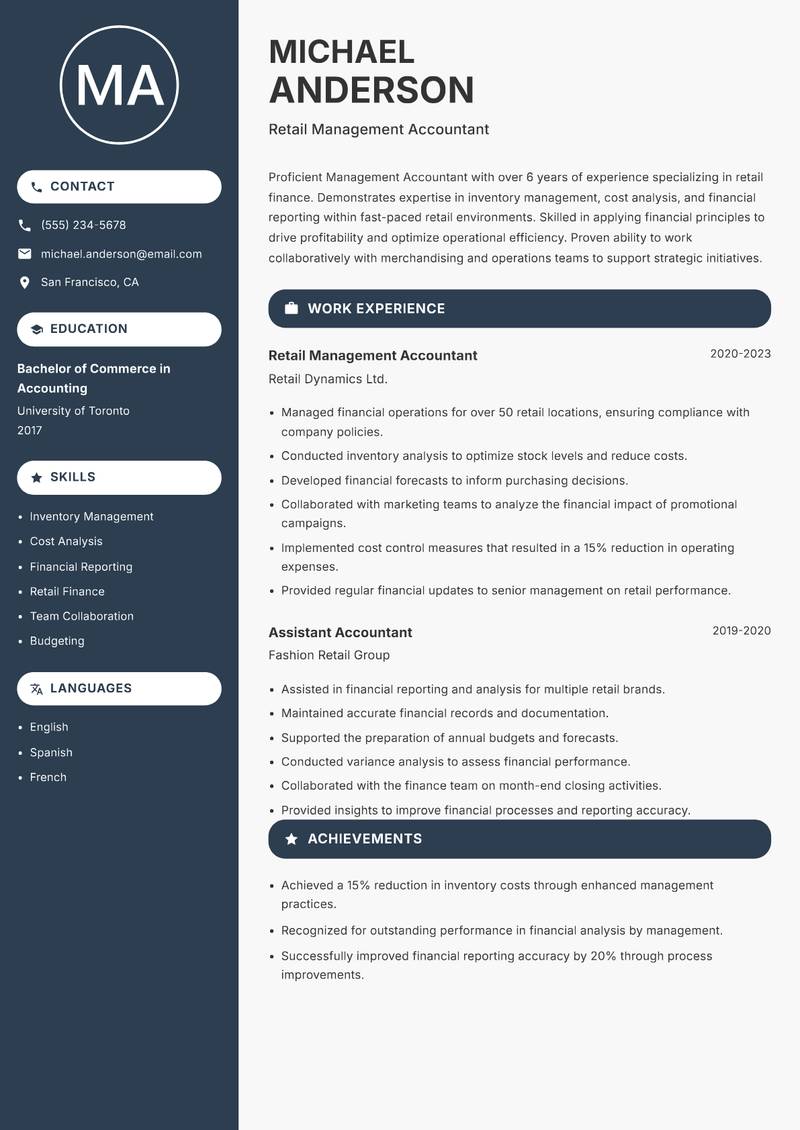 Management Accountant resume template — Compact