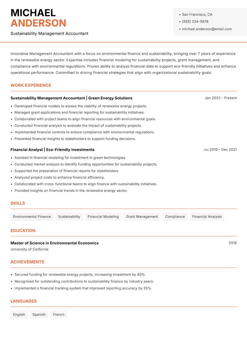 Management Accountant resume template — Modern Professional