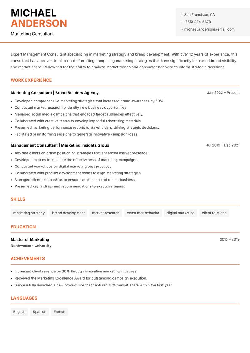 Management Consultant resume template — Modern Professional
