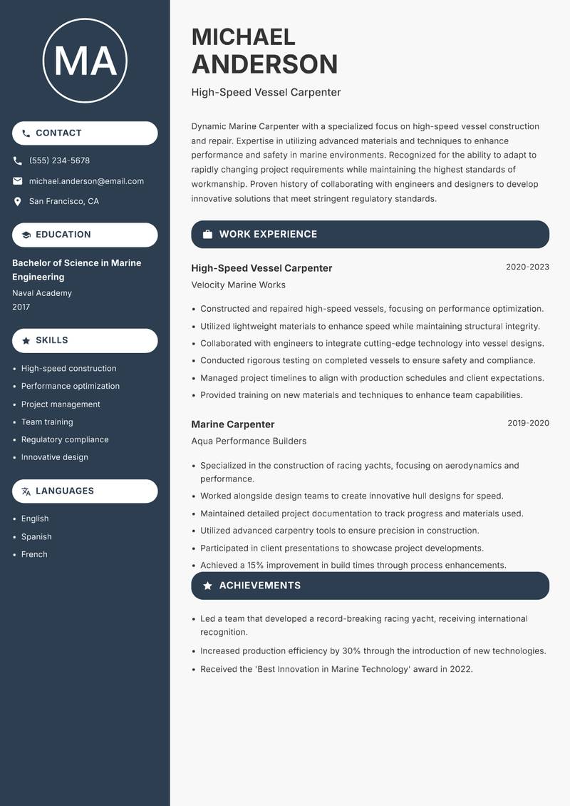 Marine Carpenter resume template — Compact