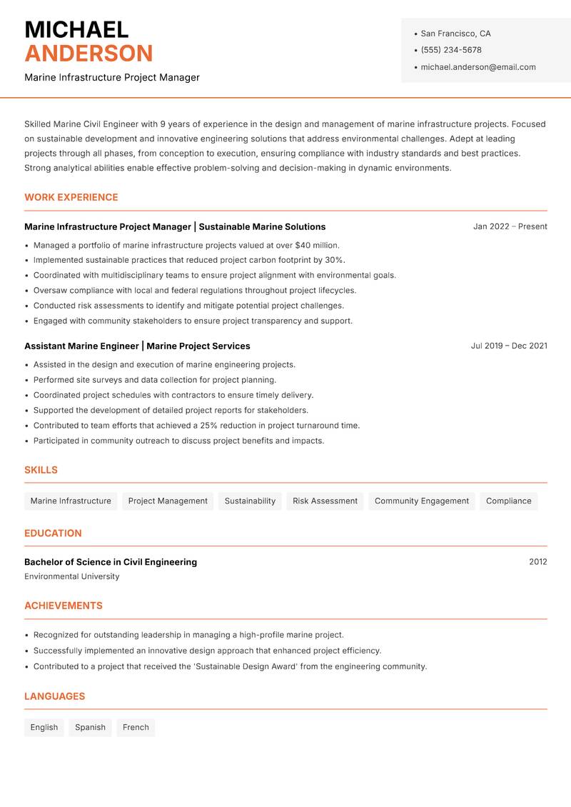 Marine Civil Engineer resume template — Modern Professional