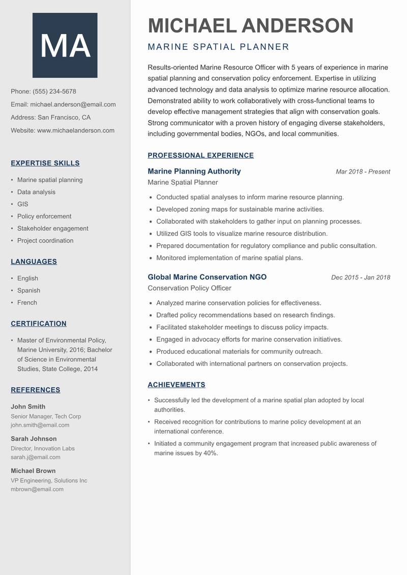 Marine Resource Officer resume template — Creative Minimal
