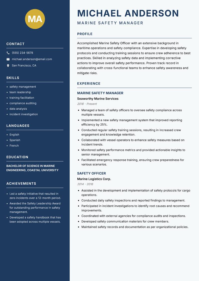 Marine Safety Officer resume template — Classic Clean