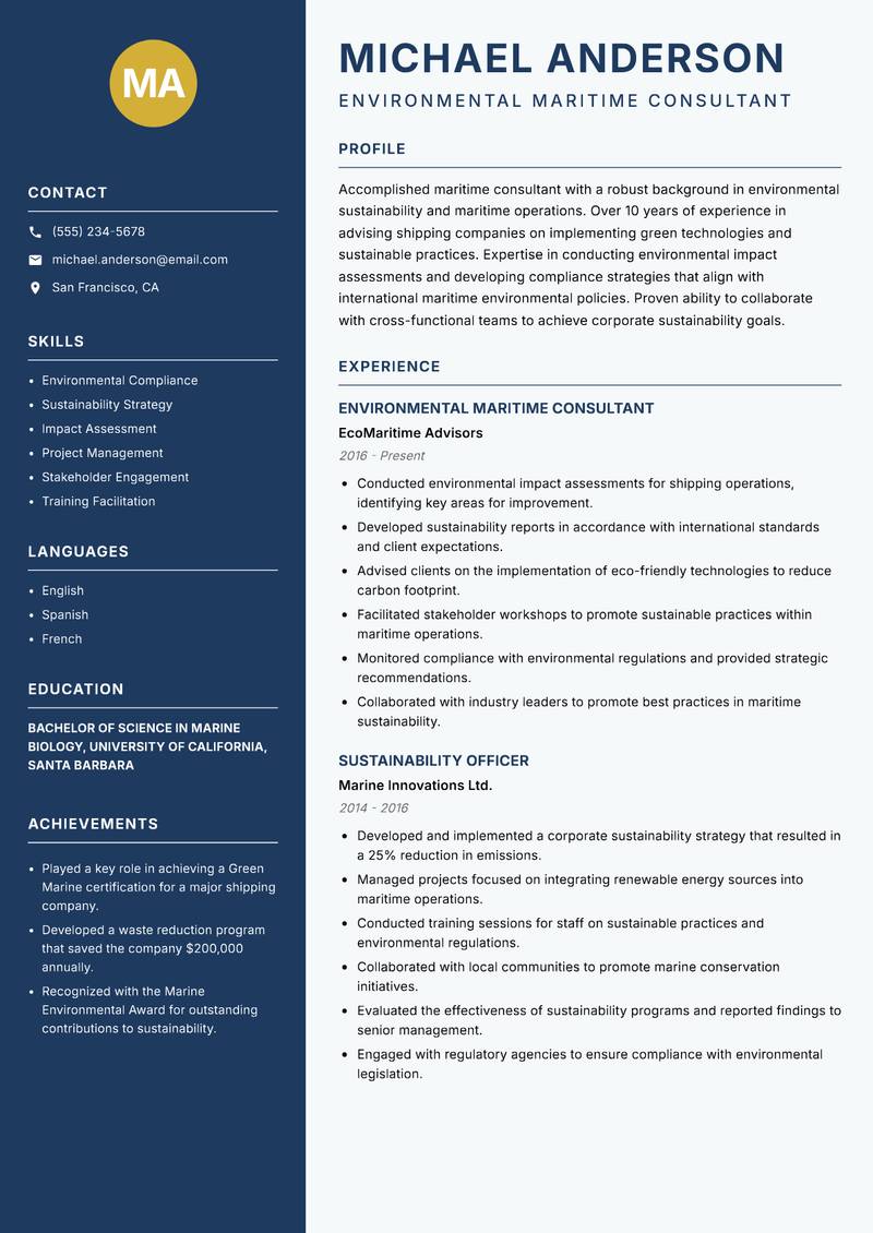 Maritime Consultant resume template — Classic Clean
