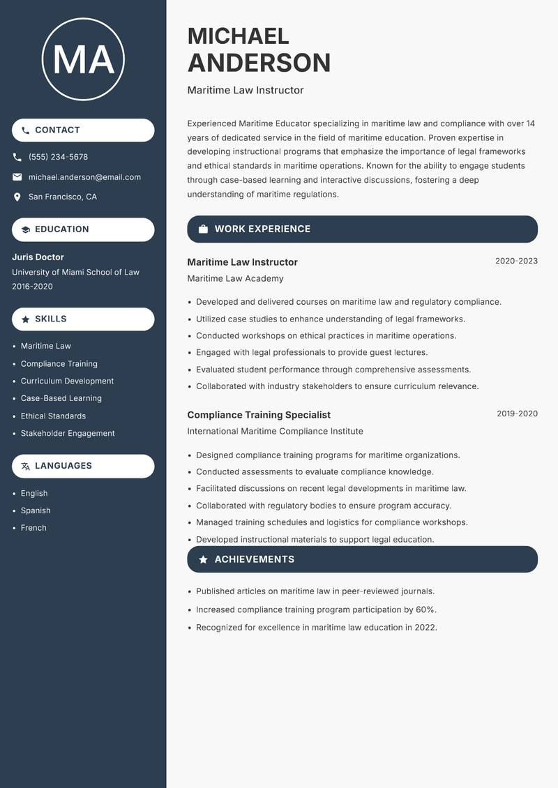 Maritime Educator resume template — Compact