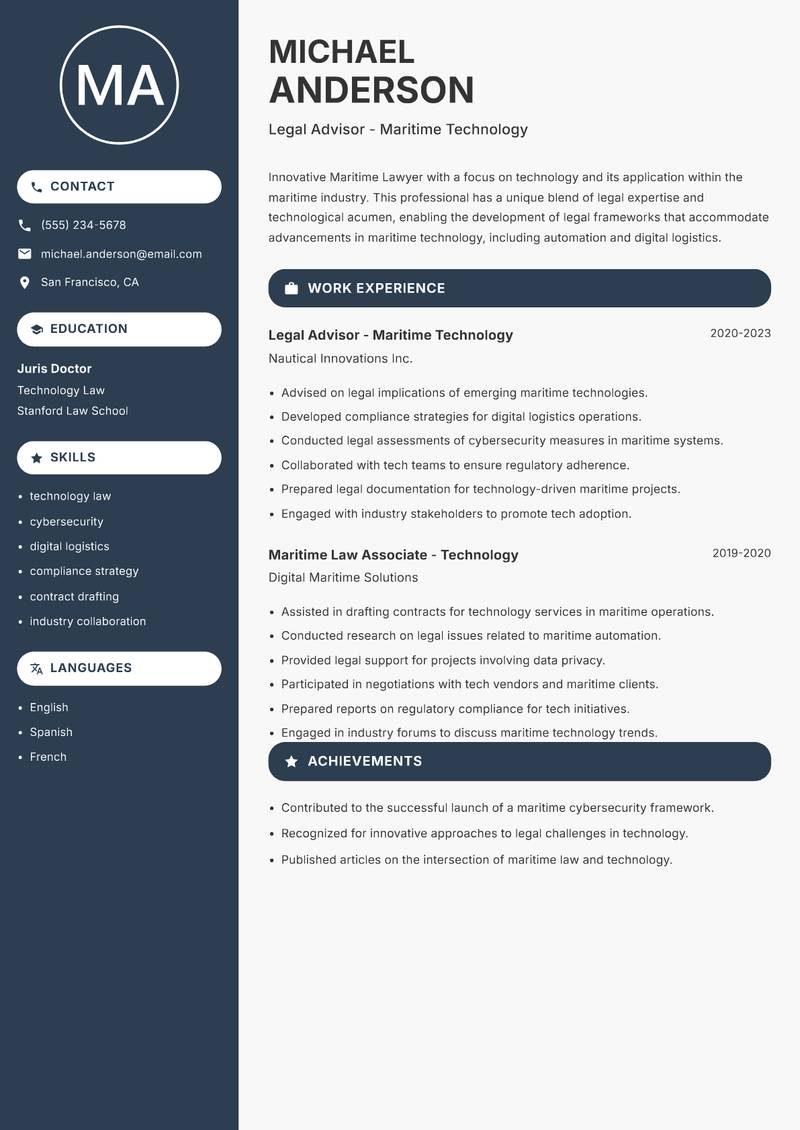 Maritime Lawyer resume template — Compact