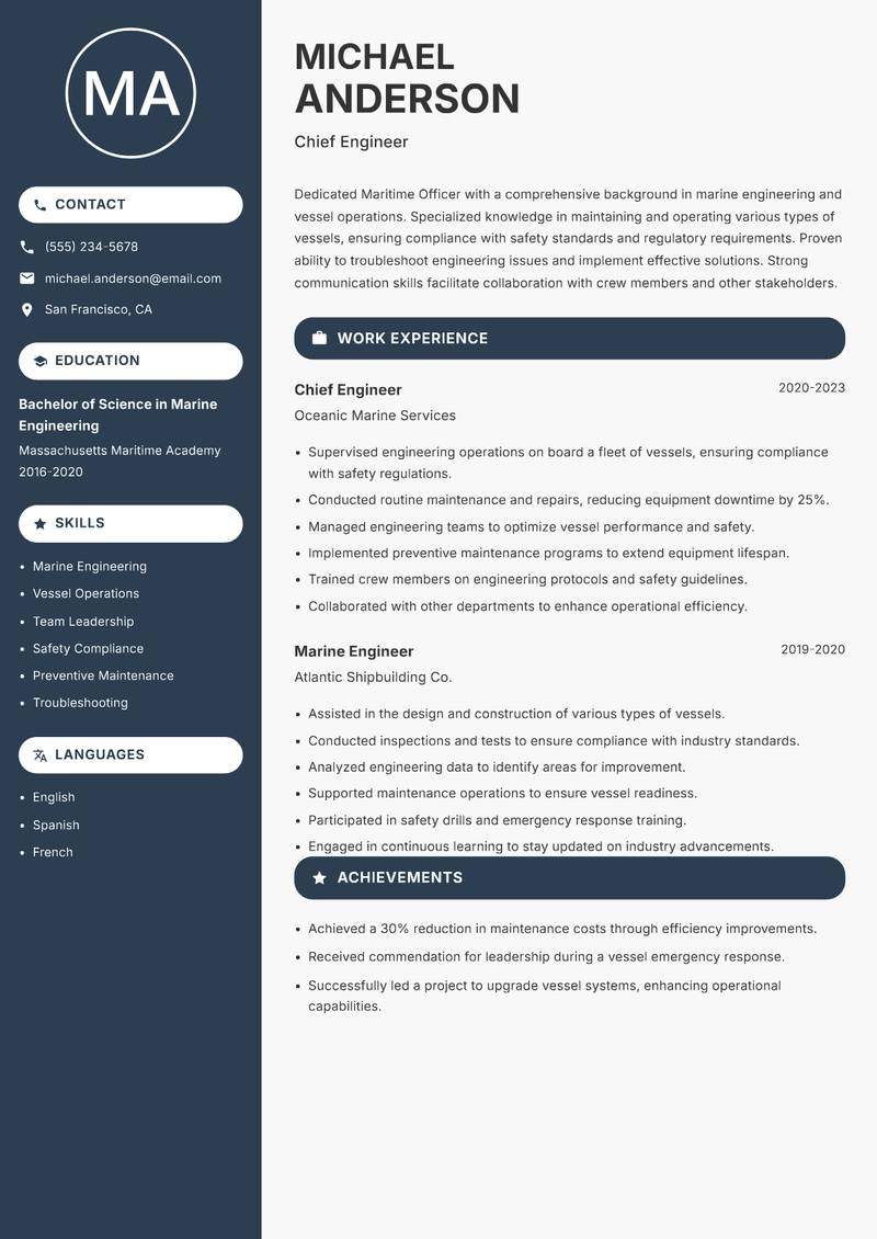 Maritime Officer resume template — Compact