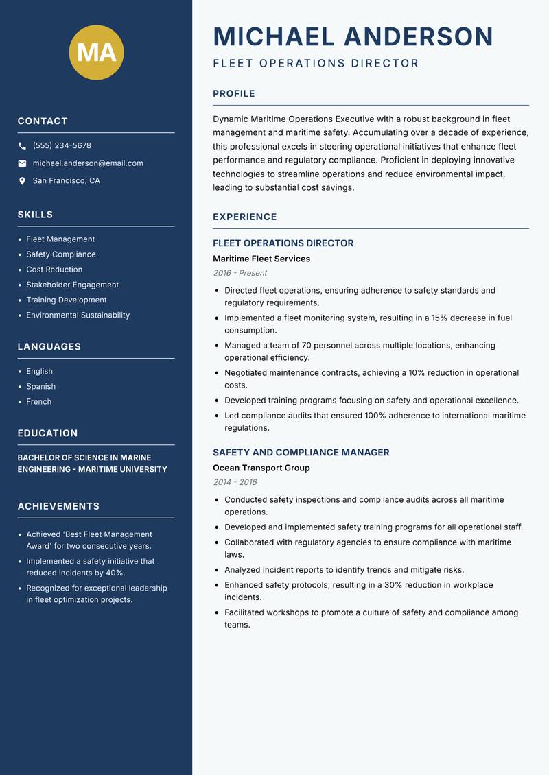 Maritime Operations Executive resume template — Classic Clean