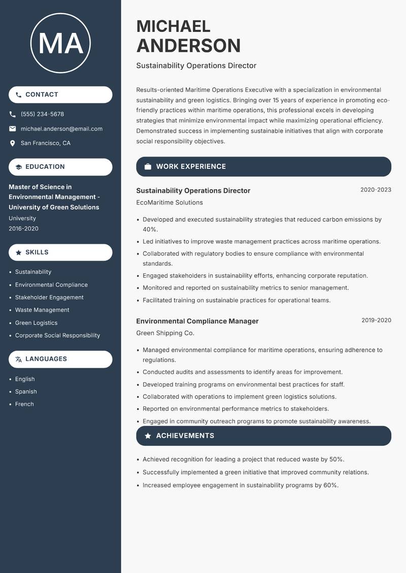 Maritime Operations Executive resume template — Compact