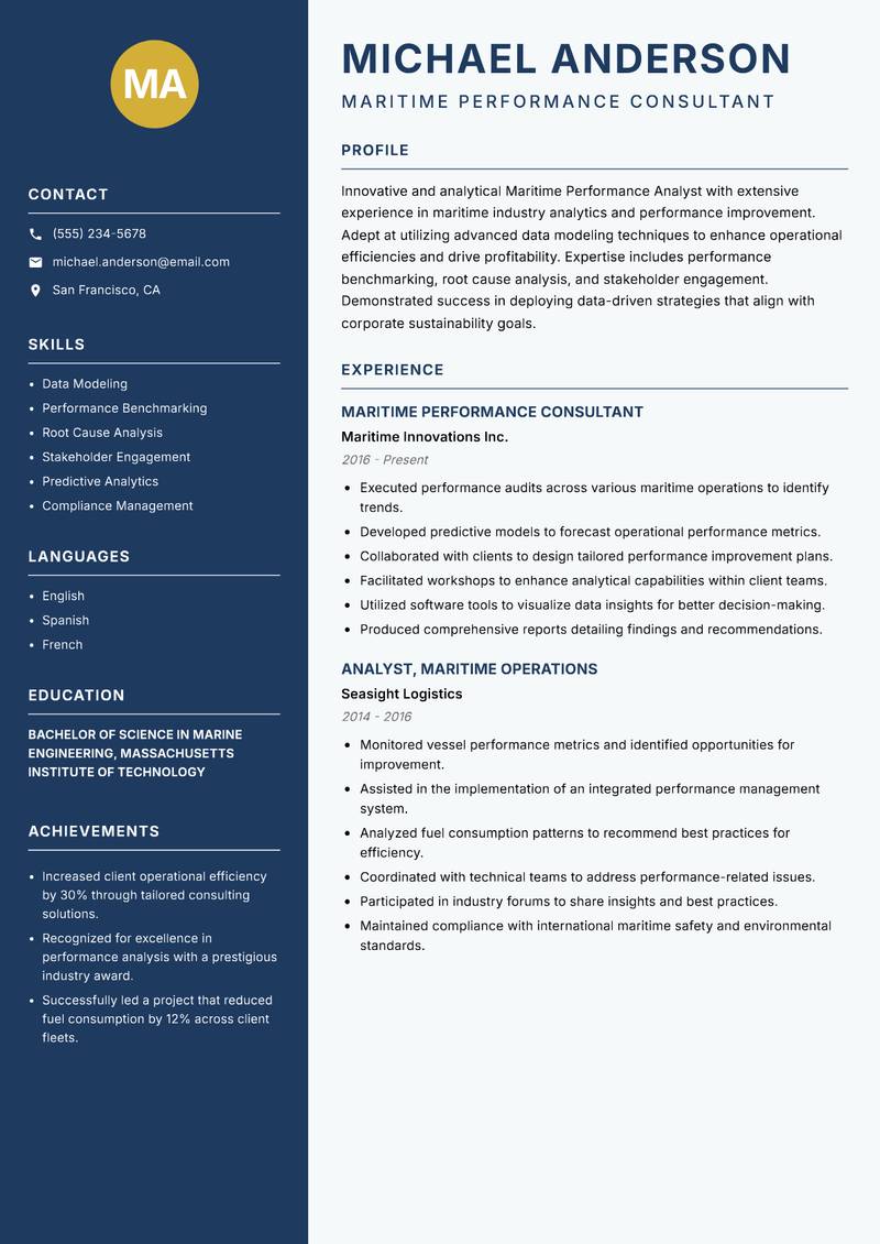Maritime Performance Analyst resume template — Classic Clean