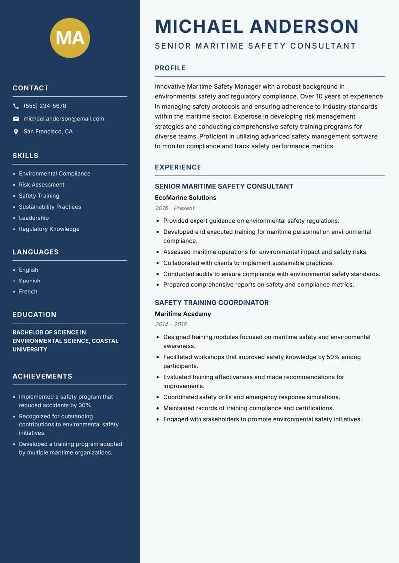 Maritime Safety Manager resume template — Classic Clean
