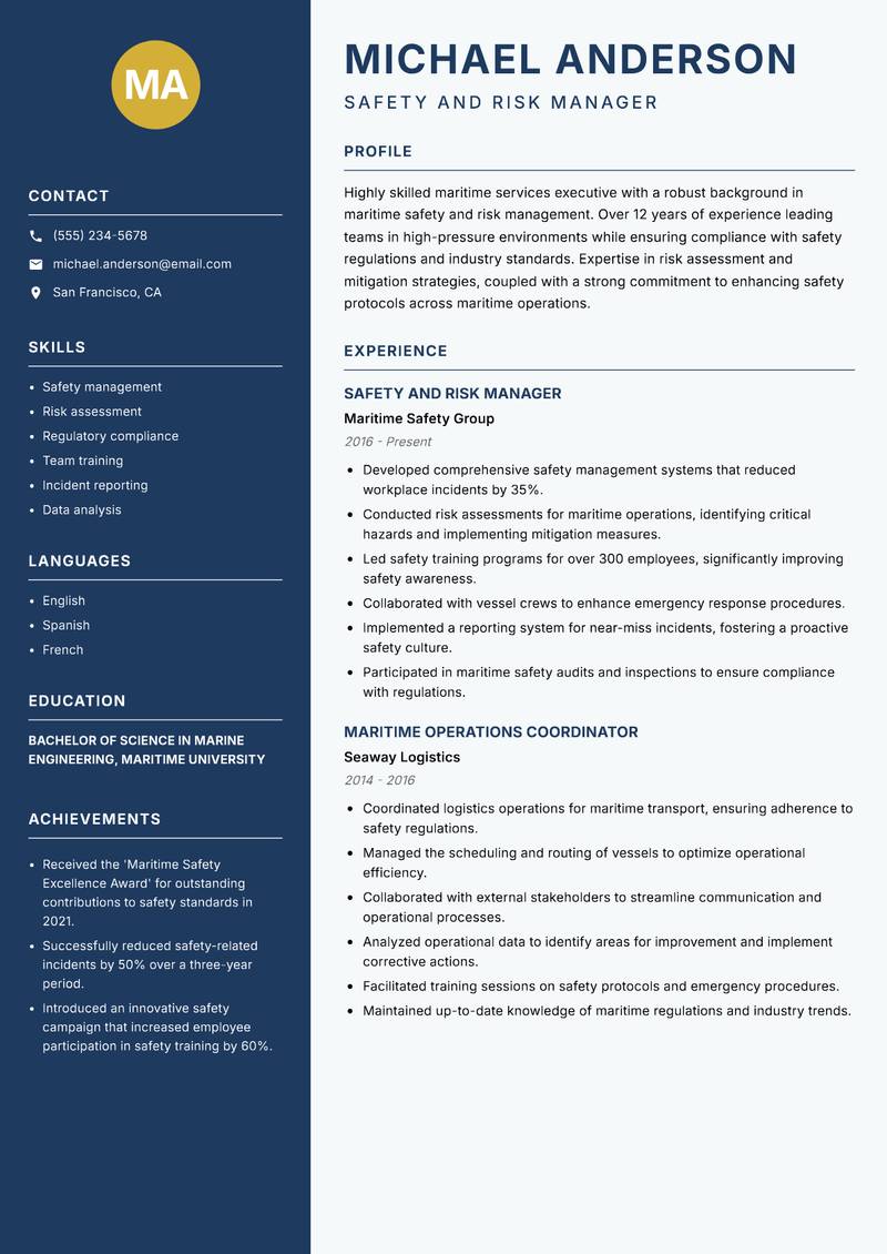 Maritime Services Executive resume template — Classic Clean