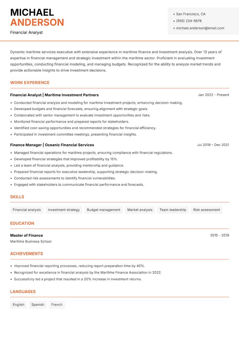 Maritime Services Executive resume template — Modern Professional