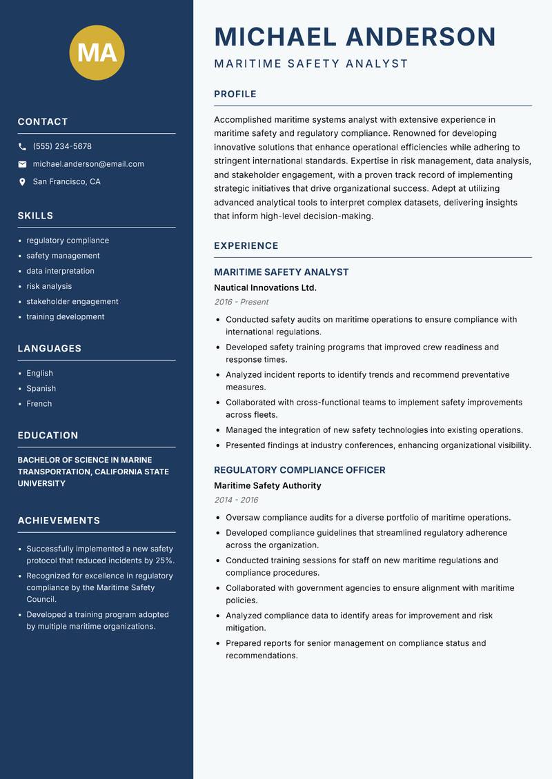Maritime Systems Analyst resume template — Classic Clean