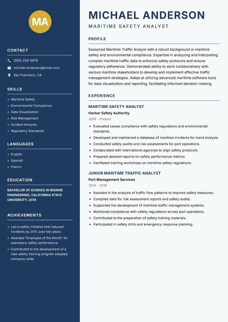 Maritime Traffic Analyst resume template — Classic Clean