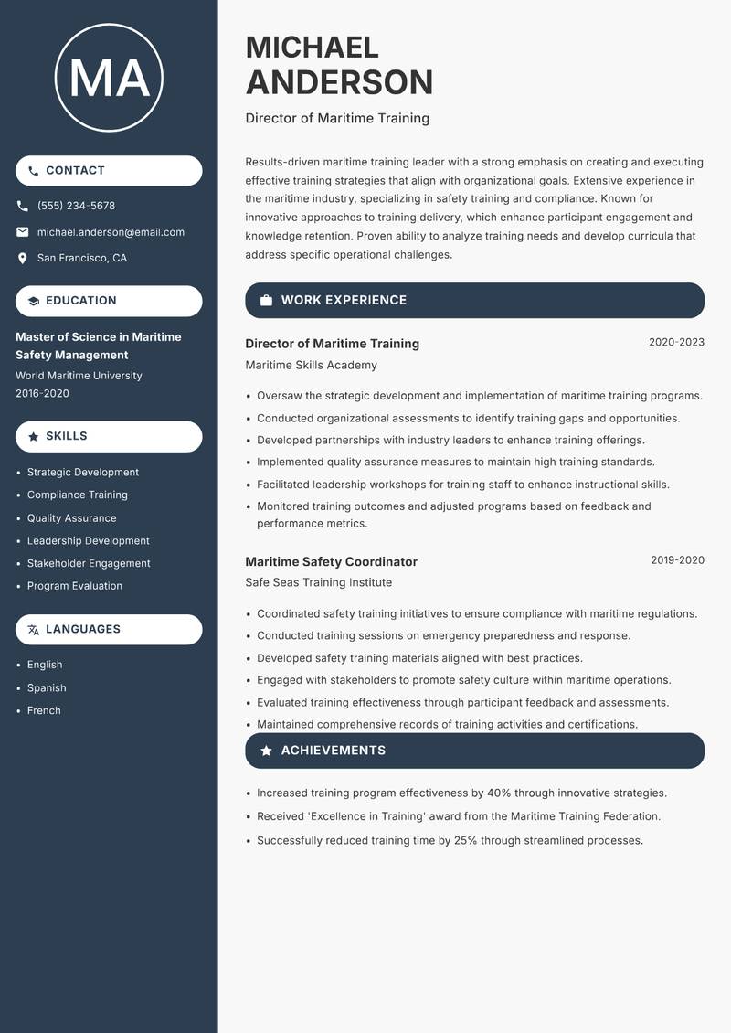 Maritime Trainer resume template — Compact