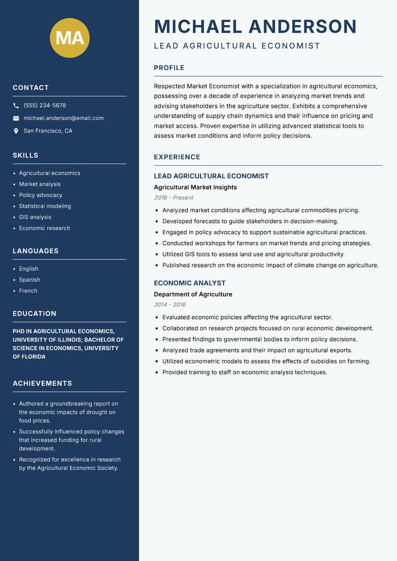 Market Economist resume template — Classic Clean