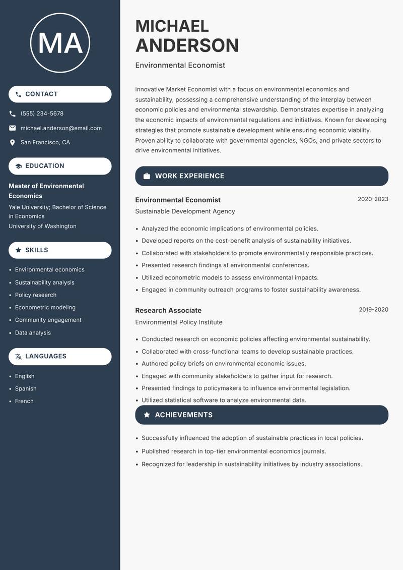 Market Economist resume template — Compact